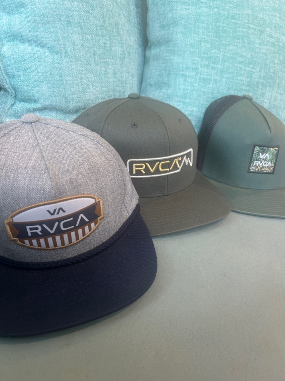 RVCA Men's Grey, Olive & Navy Patch Logo Snapback Trio